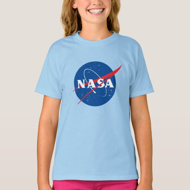 Iconic NASA Girls’ Cotton T-Shirt (Uranus Blue) (Front)