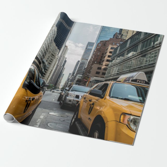 Iconic New York City Yellow Taxi Cabs Wrapping Paper (Unrolled)