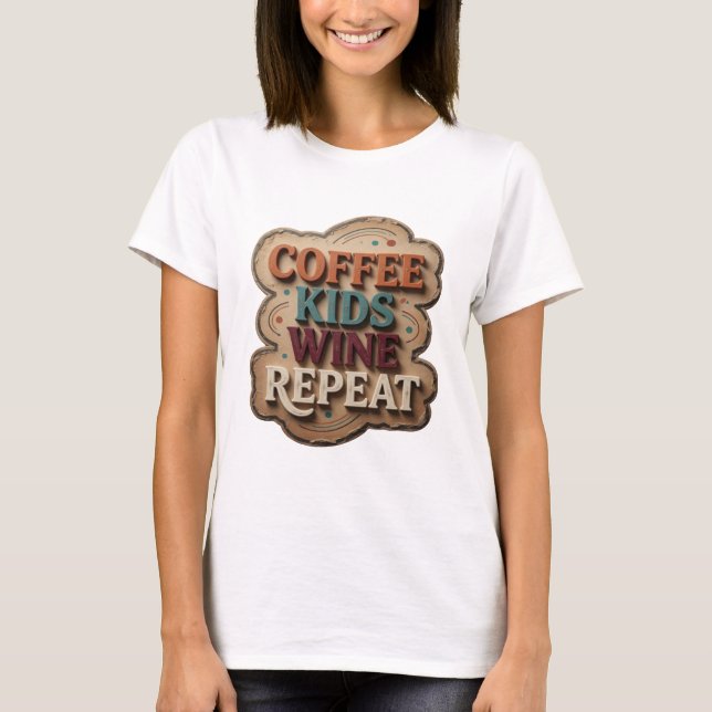 Iconic Orange COFFEE KIDS WINE REPEAT Slogan Tee (Front)