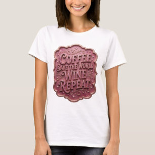 Iconic Pink COFFEE SAVE THE WORLD WINE REPEAT T-Shirt
