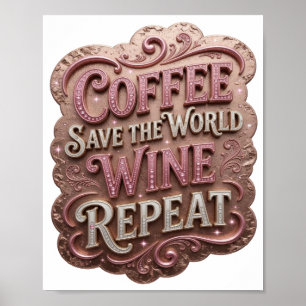 Iconic Pink COFFEE SAVE THE WORLD WINE REPEAT v2 Poster