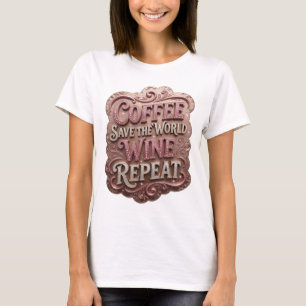 Iconic Pink COFFEE SAVE THE WORLD WINE REPEAT v2 T-Shirt