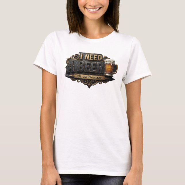 Iconic Pink I NEED A BEER Text Design T-Shirt (Front)