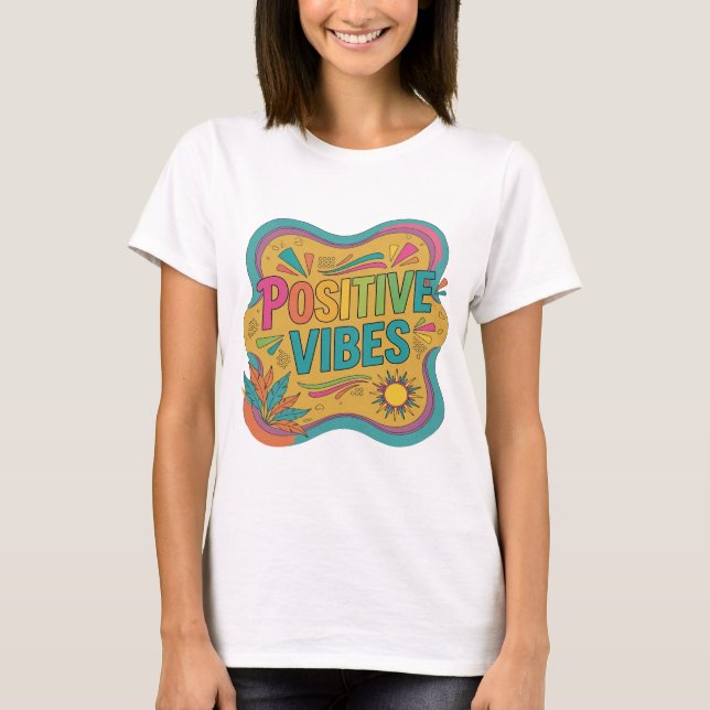 Iconic Pink POSITIVE VIBES Statement Design T-Shirt (Front)
