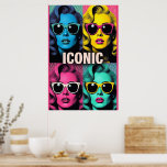 Iconic Pop Star Portraits – Retro 4-Panel Duotone Poster<br><div class="desc">Make a bold statement with this “ICONIC” Pop Art Print, a vibrant tribute to music’s greatest legends — reimagined as original, stylised pop stars. Inspired by Andy Warhol’s classic grid portraits, this artwork features four striking duotone portraits bursting with retro flair and modern attitude. Each quadrant shines with vivid colours...</div>