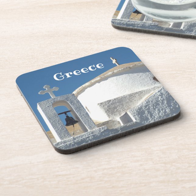 ICONIC ROUND WHITE CHURCH IN GREECE COASTER (Left Side)
