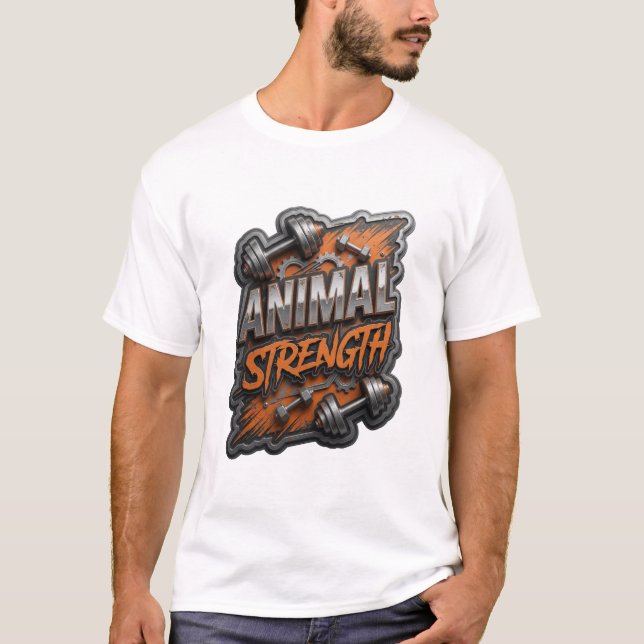 Iconic Silver ANIMAL STRENGTH Text Design T-Shirt (Front)