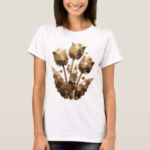 Iconic Silver GOLDEN COIN FLOWERS Statement Design T-Shirt