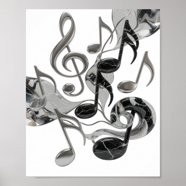 Iconic Silver MUSIC IN MOTION Design Poster (Front)