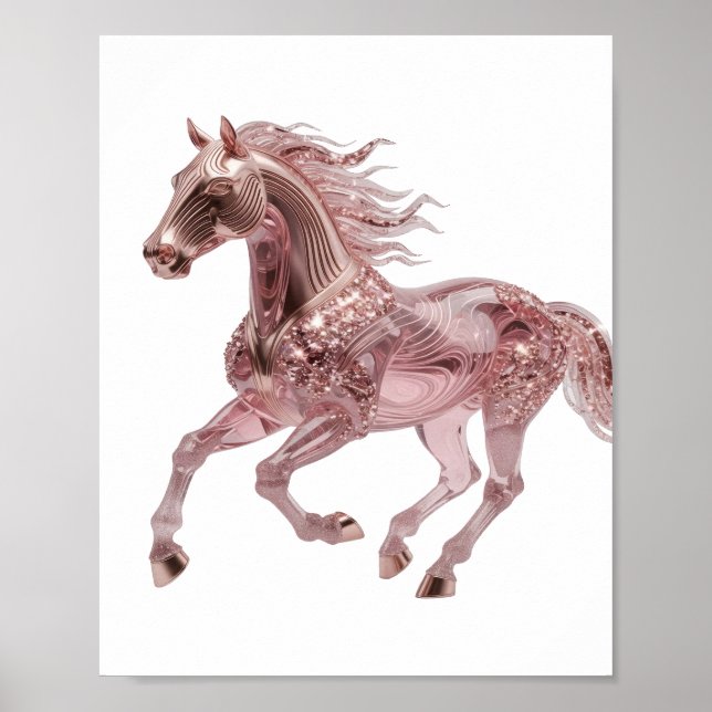 Iconic Silver ROSE GOLD HORSE 3D Text Art Poster (Front)
