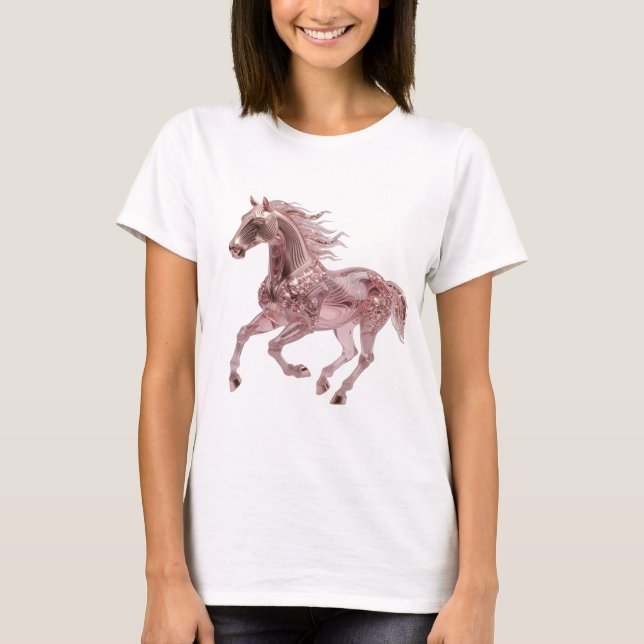 Iconic Silver ROSE GOLD HORSE 3D Text Art T-Shirt (Front)