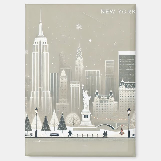 Iconic Statue of Liberty & NYC Skyline Holiday  Magnet (Front)