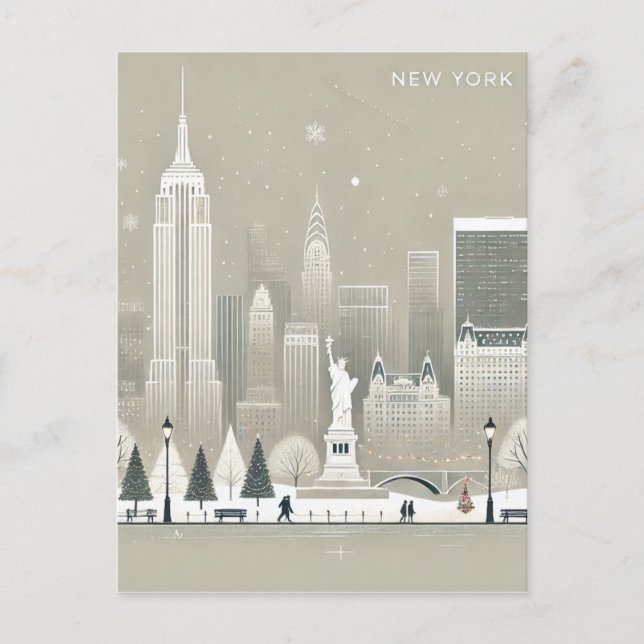 Iconic Statue of Liberty & NYC Skyline Holiday  Postcard (Front)