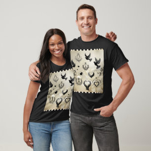 Iconic Symbols of Peace & Unity: Black and White  T-Shirt