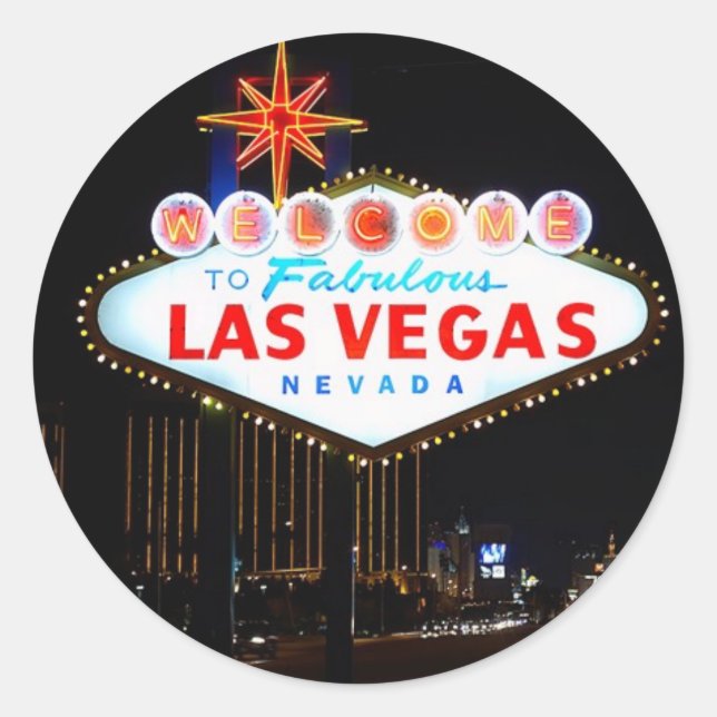 Iconic Welcome To Las Vegas Sign Lit Up At Night Classic Round Sticker (Front)