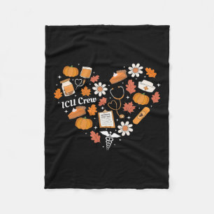 Icu Crew Nurse Fall Heart Autumn Pumpkin Thanksgiv Fleece Blanket