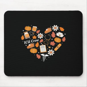 Icu Crew Nurse Fall Heart Autumn Pumpkin Thanksgiv Mouse Pad