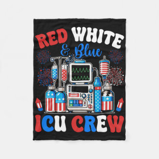 Icu Crew Red White Blue 4th Of July Fireworks Usa Fleece Blanket
