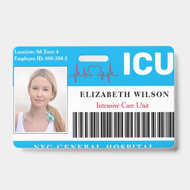 ICU | Intensive Care Unit Employee Photo ID Badge (Front)