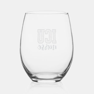 ICU Nurse Floral Varsity Shirt Design_1 Stemless Wine Glass