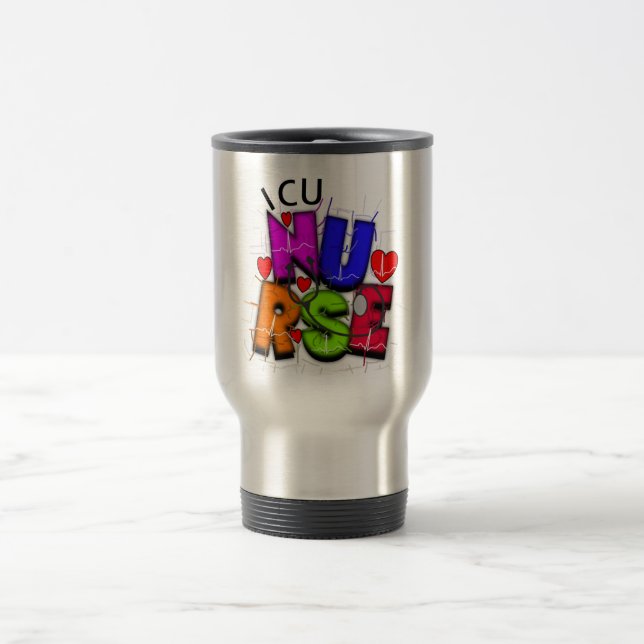 ICU Nurse Gifts, Artsy QRS design Travel Mug (Center)