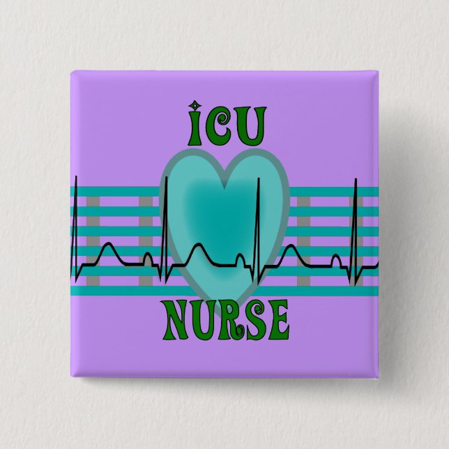 ICU Nurse Gifts,  QRS & Heart Design 15 Cm Square Badge (Front)
