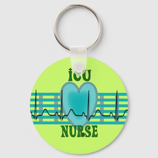 ICU Nurse Gifts,  QRS & Heart Design Key Ring (Front)