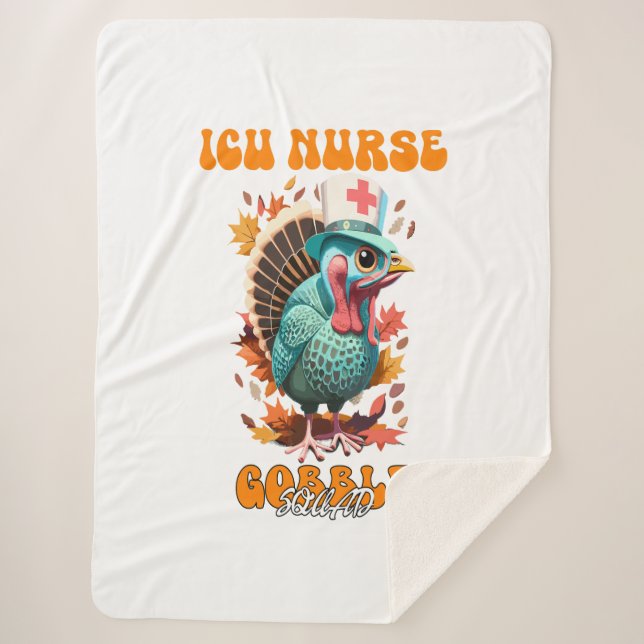 icu Nurse Gobble Squad Women ICU Nurse Thanksgivin Sherpa Blanket (Front)