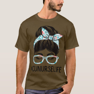 ICU Nurse Week Appreciation Day Women Messy Bun Fo T-Shirt