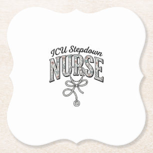 ICU Stepdown Nurse Vintage Floral Stethoscope Shir Paper Coaster