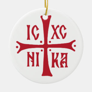 ICXCNIKA cross orthodox religion christianity symb Ceramic Tree Decoration