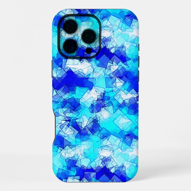 Icy Abstract Blue Overlapping Square Pattern iPhone Case (Back)