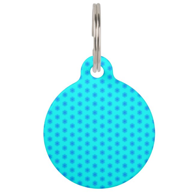 Icy Aqua and Blue Snowflake Pattern Pet Tag (Front)