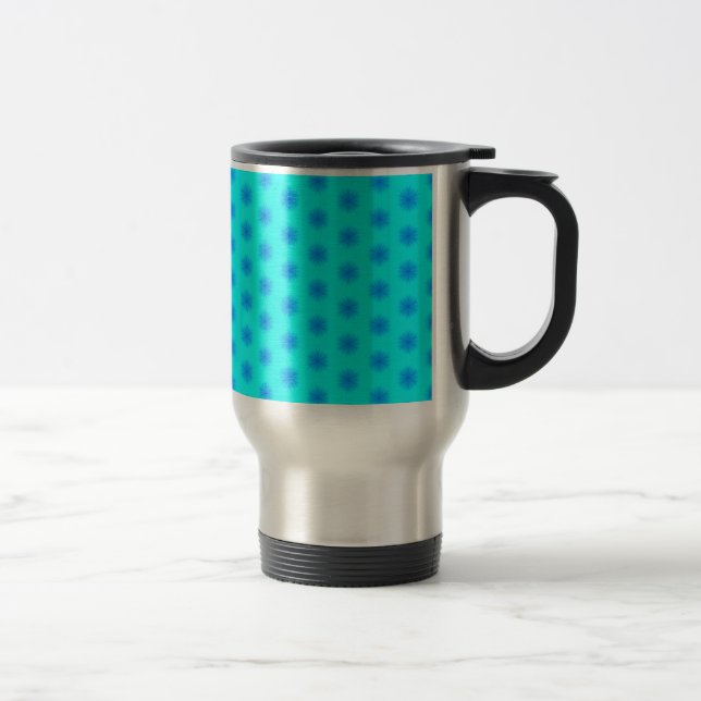Icy Aqua and Blue Snowflake Pattern Travel Mug (Right)