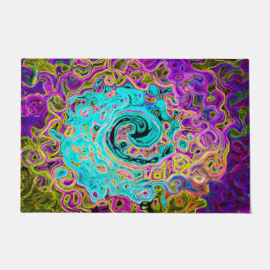 Icy Aqua Blue Groovy Abstract Retro Liquid Swirl Doormat