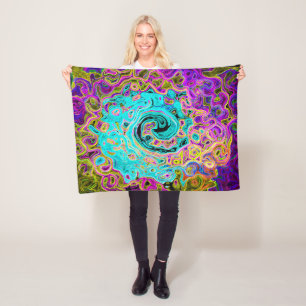 Icy Aqua Blue Groovy Abstract Retro Liquid Swirl Fleece Blanket