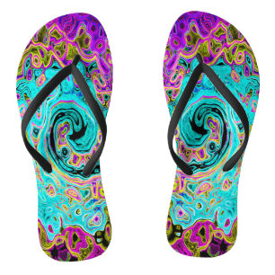 Icy Aqua Blue Groovy Abstract Retro Liquid Swirl Jandals