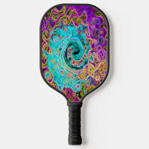 Icy Aqua Blue Groovy Abstract Retro Liquid Swirl Pickleball Paddle