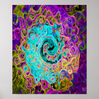 Icy Aqua Blue Groovy Abstract Retro Liquid Swirl