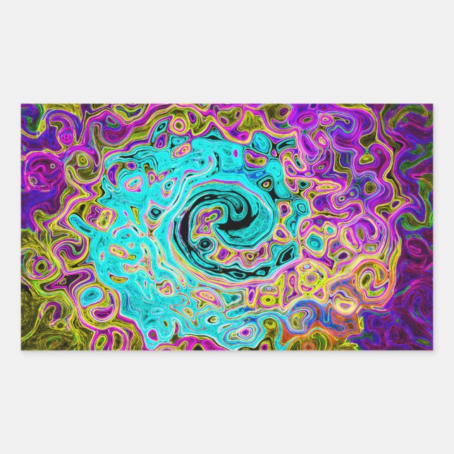 Icy Aqua Blue Groovy Abstract Retro Liquid Swirl Rectangular Sticker (Front)