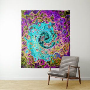 Icy Aqua Blue Groovy Abstract Retro Liquid Swirl Tapestry