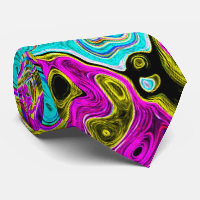 Icy Aqua Blue Groovy Abstract Retro Liquid Swirl Tie (Rolled)