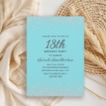 Icy Aqua Blue Silver Diamond Glitter 18th Birthday Invitation<br><div class="desc">Bright, bold, and full of energy, this aqua blue 18th birthday party invitation shines with sparkling faux silver glitter confetti. The vibrant blue background paired with elegant typography makes this design perfect for a fun, modern milestone celebration. Whether you’re planning a lively party with friends or an elegant gathering, this...</div>