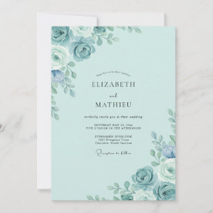Icy Aqua Peony Wedding Invitation