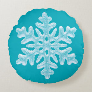 Icy Aqua Teal Frozen Snowflake Winter Christmas Round Cushion