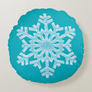 Icy Aqua Teal Frozen Snowflake Winter Christmas Round Cushion