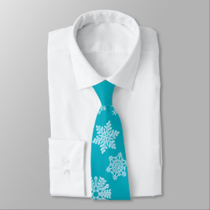 Icy Aqua Teal Frozen Winter Snowflakes Christmas Tie