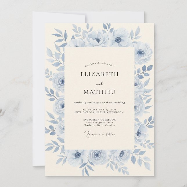 Icy Azure Ethereal Wedding Invitation (Front)