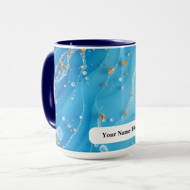 Icy Azure Wave Sea Metallic Swirl Mug (Front Left)