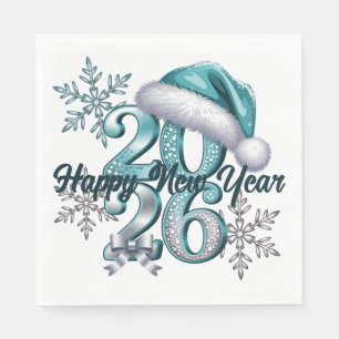 Icy Blue 2026 with Santa Hat and Snowflakes  Napkin